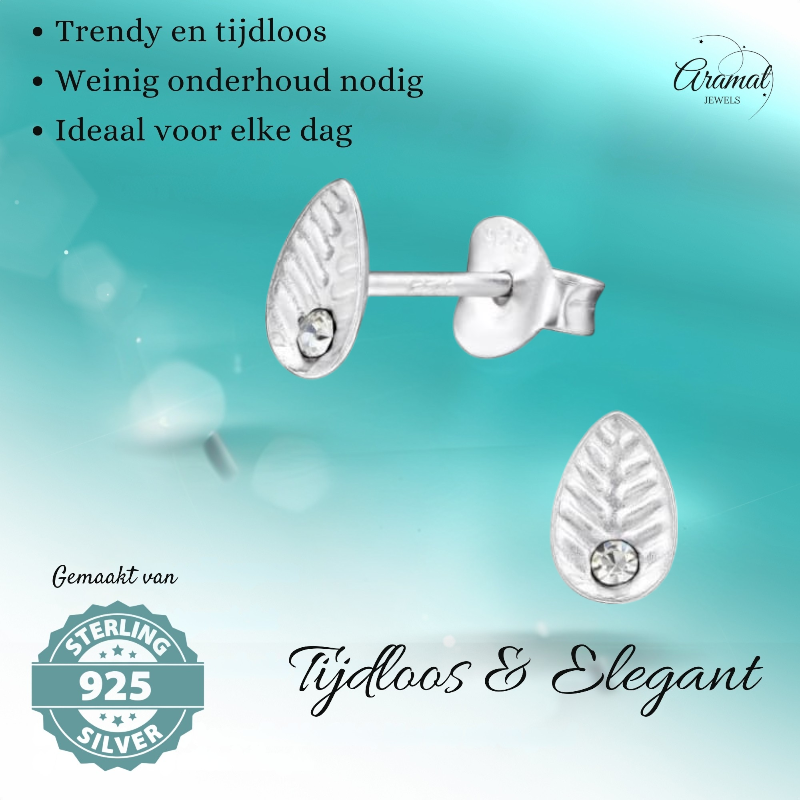 Zilveren Blaadje Oorbellen Kristal – 6x4mm