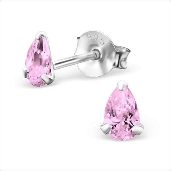 Zilveren Zirkonia Druppel Oorbellen 5x3mm / Roze