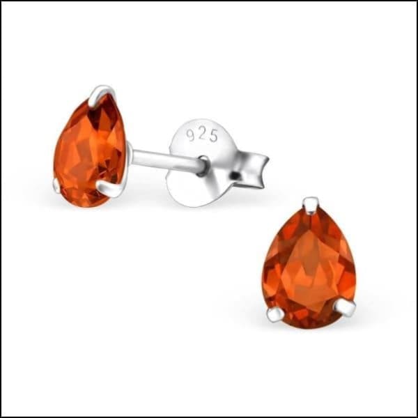 Zilveren Zirkonia Druppel Oorbellen 6x4mm / Oranje