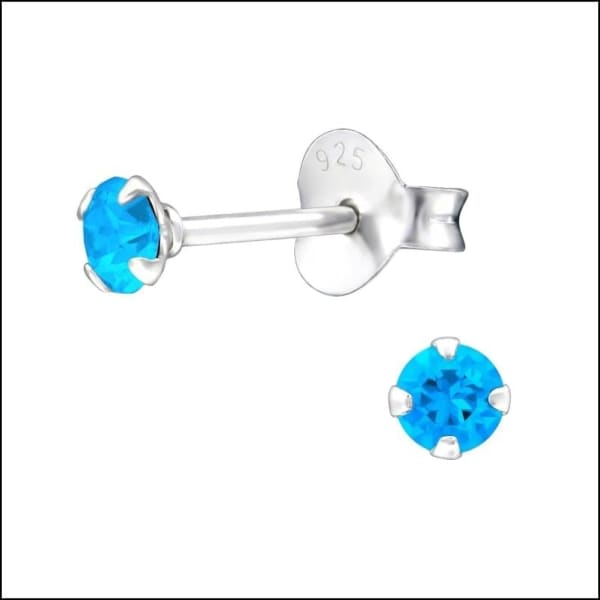 Prachtige Zilveren Zirkonia Oorbellen Rond 3mm / Zwitsers Blauw