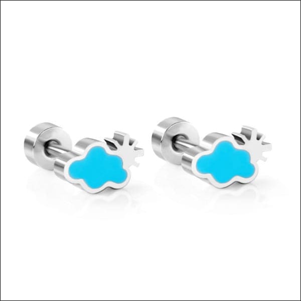 Kinder Oorstekers In Meerdere Kleuren Met Blauwe Emaille Wolken Op Zilveren Knopjes Van Aramat Jewels®