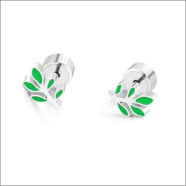 Groene Emaille Bloem Oorknopjes Voor Kinderen Van Aramat Jewels® Met Meerdere Kleuren.