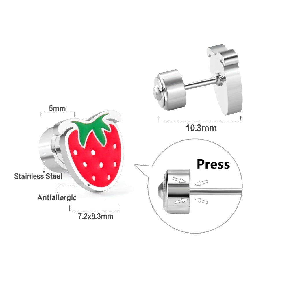 Stainless Steel Kinder Oorstekers With Strawberry Design