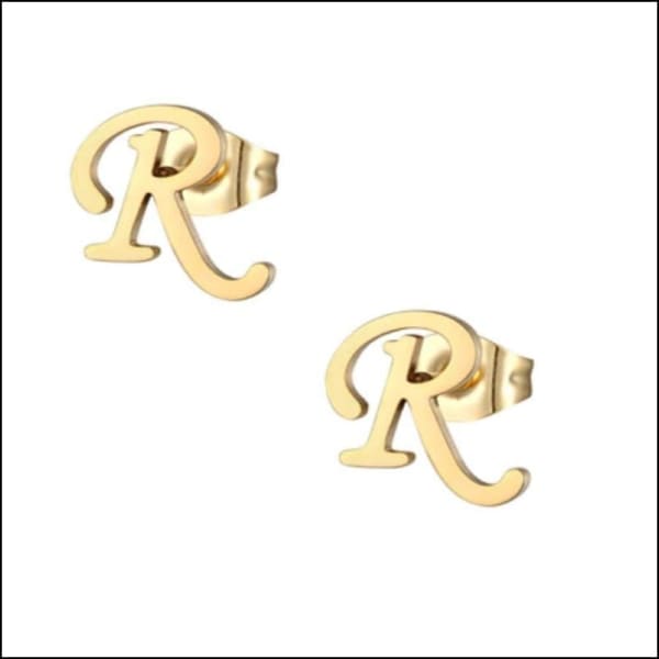 Gouden Oorbellen Met De Letter r - Oorbellen Initiaal Zweerknopjes Goudkleur