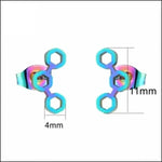 Blauwe En Roze Metalen Oorbellen In Zeshoekige Vorm - Stalen Oorbellen Zeshoek Zweerknopjes