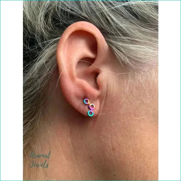 Stalen Zeshoek Oorbellen Met Blauw En Roze Piercinggetview Results