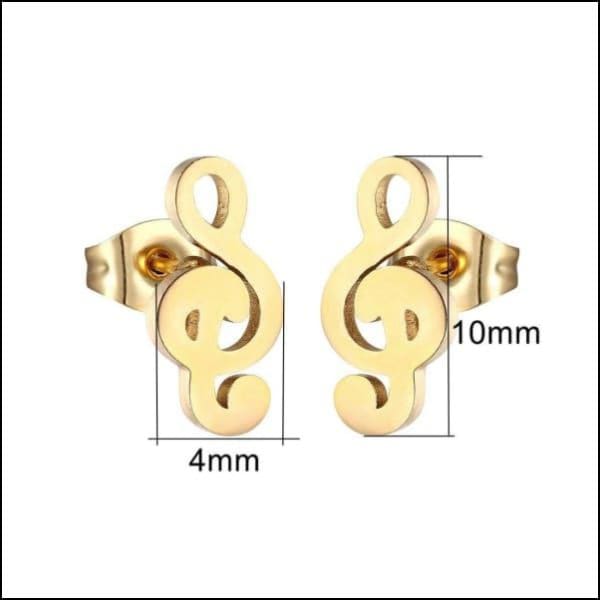 Muzieknoten Oorknopjes - Stalen Oorbellen Muzieksleutel-goudkleur-10x4mm