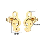 Muzieknoten Oorknopjes - Stalen Oorbellen Muzieksleutel-goudkleur-10x4mm