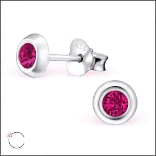 Zilveren Kristal Oorknopjes - Subtiel en Elegant 5mm / Fuchsia | Oorbellen