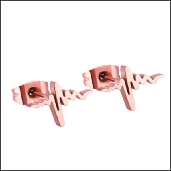 Stalen Hartslag Oorknopjes Heartbeat Rosékleurig-7x11mm | Oorbellen