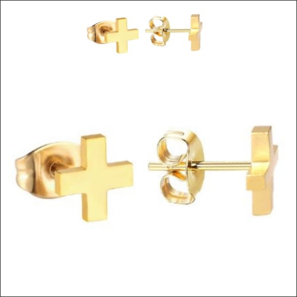 Geometrische Gouden Oorstekers In Product Genaamd ’oorstekers Zweerknopjes Kruisje Chirurgisch St