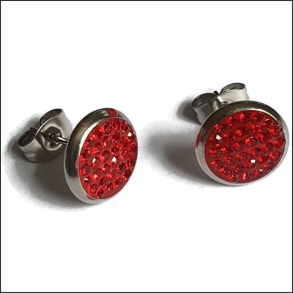 Rode Glitter Oorstekers In Stalen Oorstekers Zweerknopjes Kristallen 10mm-