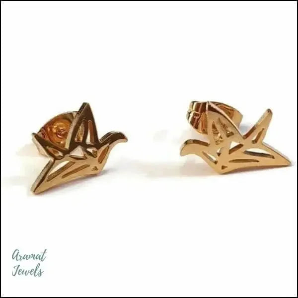 Gouden Oorbellen Met Origami Vogel Design.