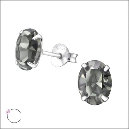 Zilveren Kristallen Oorbellen Met Zwarte Diamanten