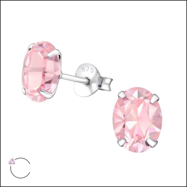 Zilveren Kristallen Oorknopjes Ovaal 8x6mm / Licht Roze | Oorbellen