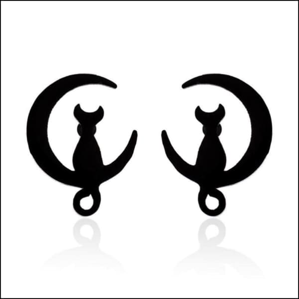 Zwarte Kattenoorbellen In Chirurgisch Staal Ontwerp Genaamd ’chirurgisch Stalen Oorbellen Poes’