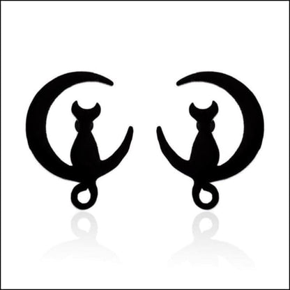Zwarte Kattenoorbellen In Chirurgisch Staal Ontwerp Genaamd ’chirurgisch Stalen Oorbellen Poes’
