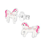 Prachtige Zilveren Paarden Oorknopjes Wit/roze-9x7mm | Oorbellen