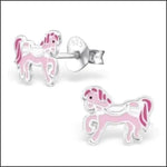 Prachtige Zilveren Paarden Oorknopjes Roze-9x7mm | Oorbellen