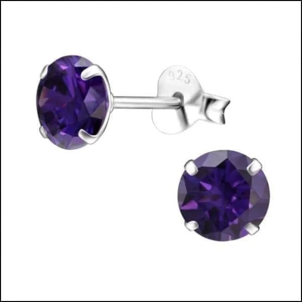 Parelmoer Zilveren Zirkonia Oorbellen Met Paarse Cubic Zirkonia Studs