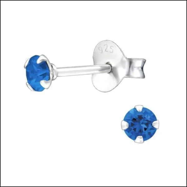 Sterling Silver Blue Crystal Stud Earrings - Zilveren Zirkonia Oorbellen - Verschillende Maten En Kleuren