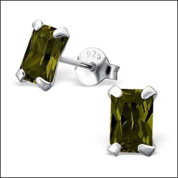 Rechthoekige Zirkonia Oorknopjes Zilver 6x4mm / Olijf Groen | Oorbellen