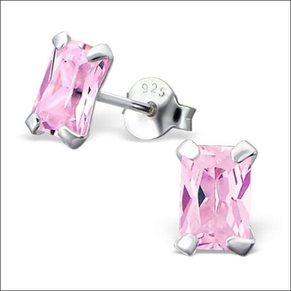 Rechthoekige Zirkonia Oorknopjes Zilver 6x4mm / Roze | Oorbellen