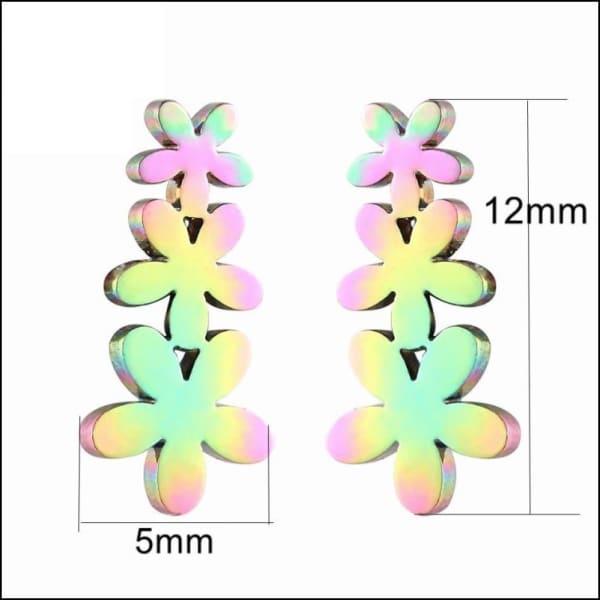 Stalen Bloemen Oorknopjes Rvs Multikleurig-12x4mm | Oorbellen