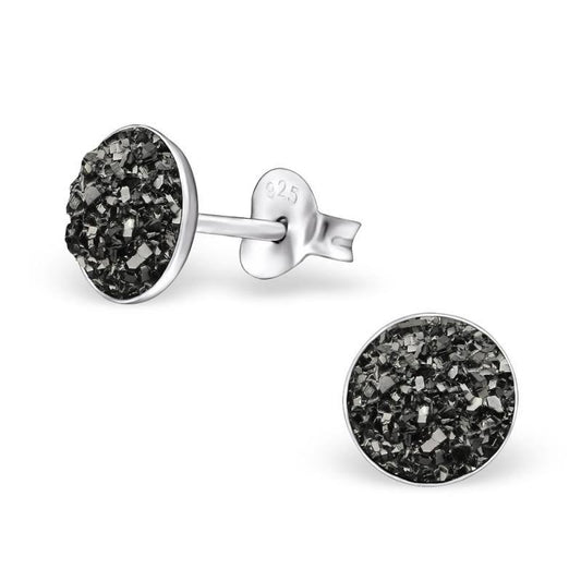 Zilveren Druzy Oorbellen In Zwart - Aramat Jewels