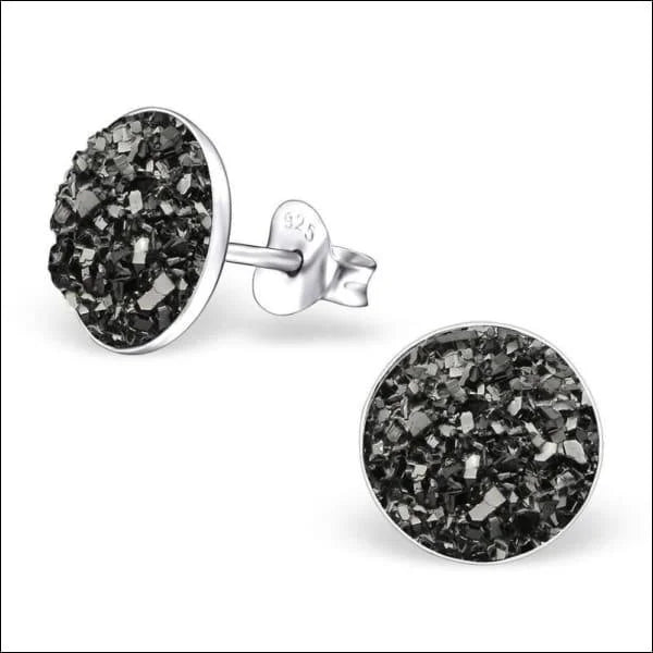 Zilveren Druzy Oorbellen Met Zwarte Diamanten