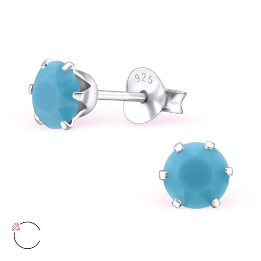 Zilveren Kristallen Oorbellen Met Turquoise Blauwe Stud Oorbellen