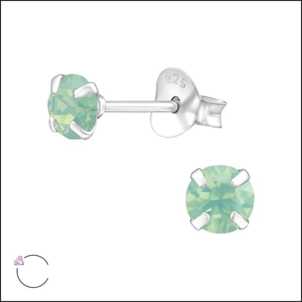 Zilveren Kristallen Oorbellen Met Groene Kubus, Echt Zilveren Kristallen Oorbellen Rond Vanaf 3mm