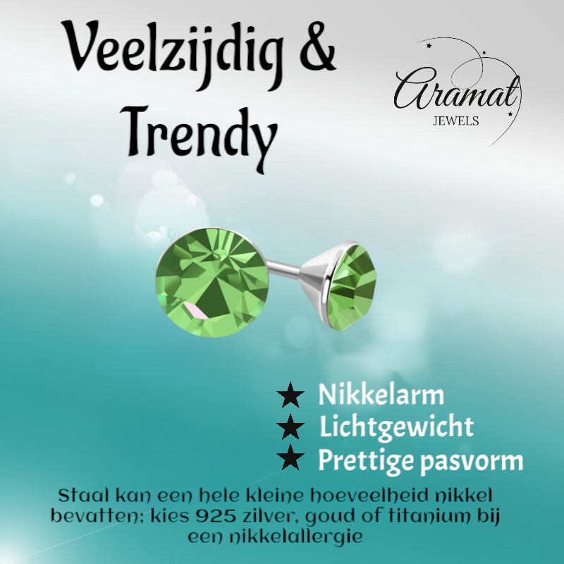Lichtgroene Mini Oorknopjes – 3mm – RVS