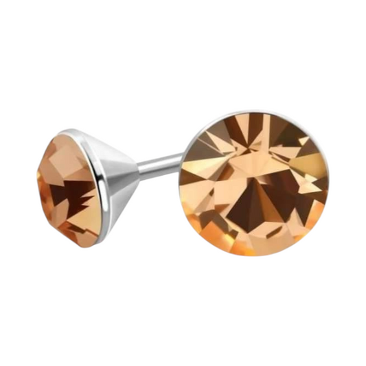 Steel Crystal Earrings with champagne-colored stone – Silver color – 4mm