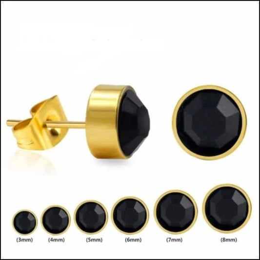 Zwarte Onyx Stud Oorbellen - Stalen Kristal Oorbellen Met Kleurrijke 3mm Steentjes!