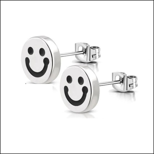 Stalen Ronde Oorstekers met Logo 8mm / Smiley | Oorbellen