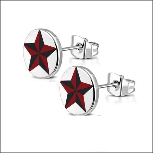 Stalen Ronde Oorstekers met Logo 8mm / Ster-zwart/rood | Oorbellen