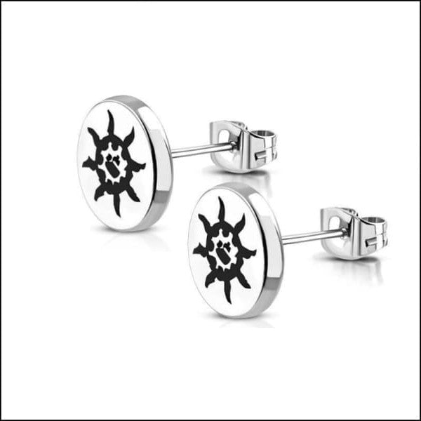 Stalen Ronde Oorstekers met Logo 8mm / Tribal Zon | Oorbellen