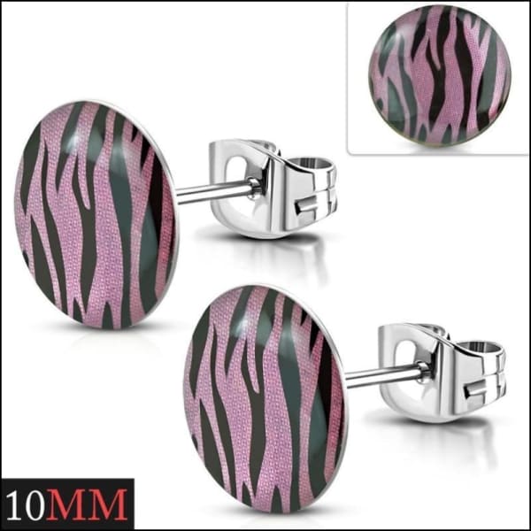 Trendy Zebra Print Oorbellen Paars/zwart-10mm