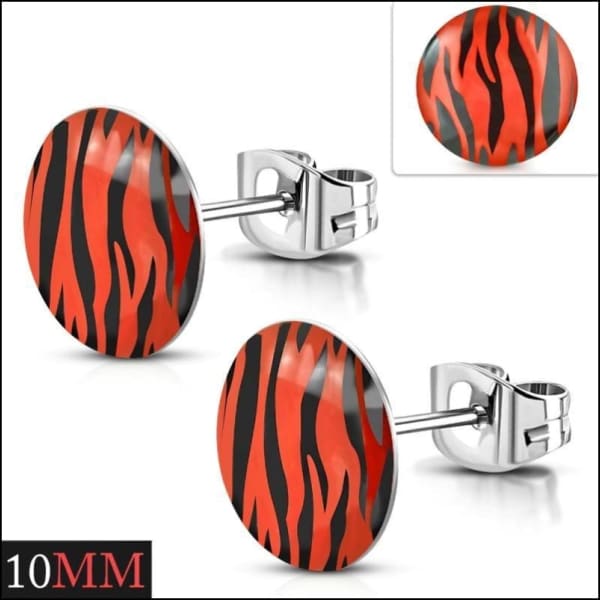 Trendy Zebra Print Oorbellen Rood/zwart-10mm