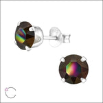 Stijlvolle Zilveren Kristallen Oorknopjes 6mm / Rainbow Dark | Oorbellen