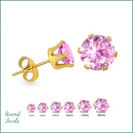 Roze Cubic Oorbellen Van Gold Plated Staal Met Zirkonia - Stalen Oorbellen Zirkonia Zweerknopjes Rond.