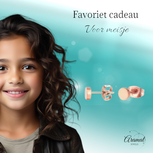 Rose-colored Round Ear Studs Stainless Steel 5mm