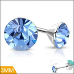 Stalen Kristal Oorbellen met lichtblauw steentje – Zilverkleur – 3mm