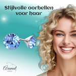 Stalen Kristal Oorbellen met lichtblauw steentje – Zilverkleur – 3mm