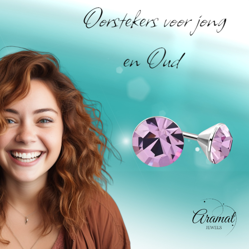 Lila Kristallen Oorstekers – 3mm – RVS