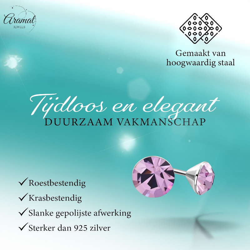Lila Kristallen Oorstekers – 3mm – RVS