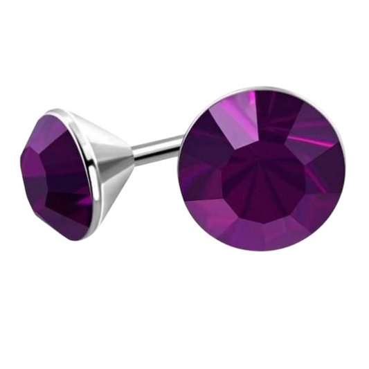 Steel Crystal Earrings with purple stones – Silver color – 4mm