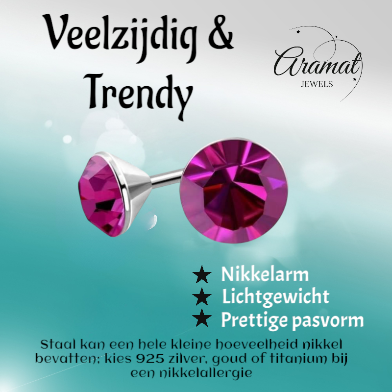 Roze Mini Kristal Oorbellen – 3mm – RVS