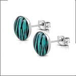 Trendy Zebra Print Oorbellen Blauw/zwart-7mm